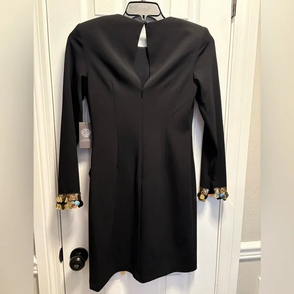 NWT - Vince Camuto Black Long Sleeve Crepe with Paillette Sequin Trim - Picture 7 of 10